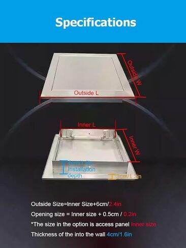 باب وصول من الفولاذ المقاوم للصدأ 304، باب فحص صغير مقاس 4-30 بوصة مع قفل دوار ومفتاحين، مثبت على الحائط/السقف للجدران الجافة والكهرباء والسباكة (12 × 24 بوصة) in Kuwait