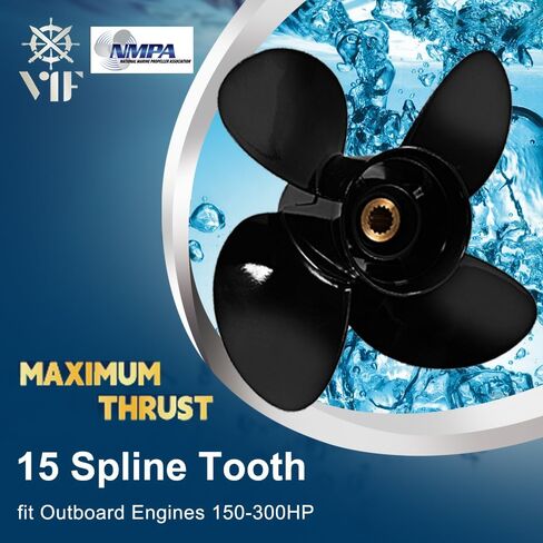 VIF OEM ترقية 15x13 مروحة قارب من الألومنيوم متوافقة مع Yamaha 150hp 175hp 200hp 220hp 225hp 250hp 300hp F150 F175 F200 F225 محركات خارجية، 15 سنًا، 4 شفرات، Rh in Kuwait