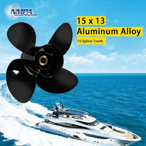VIF OEM ترقية 15x13 مروحة قارب من الألومنيوم متوافقة مع Yamaha 150hp 175hp 200hp 220hp 225hp 250hp 300hp F150 F175 F200 F225 محركات خارجية، 15 سنًا، 4 شفرات، Rh in Kuwait