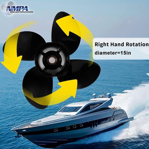 VIF OEM ترقية 15x13 مروحة قارب من الألومنيوم متوافقة مع Yamaha 150hp 175hp 200hp 220hp 225hp 250hp 300hp F150 F175 F200 F225 محركات خارجية، 15 سنًا، 4 شفرات، Rh in Kuwait