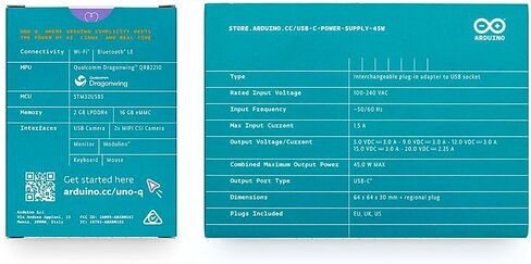 Arduino UNO Q 2GB AI Development Board + 45W USB-C Power Supply، Wi-Fi، Bluetooth، Linux IoT Kit in Kuwait