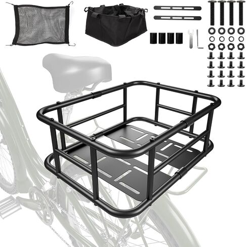 Bike Basket Rear, Bicycle Basket with Liner,Waterproof Cover,Cargo Net, Large Bike Back Baskets, Heavy Duty Rear Bicycle Baskets for Most Bikes and E-Bike in Kuwait