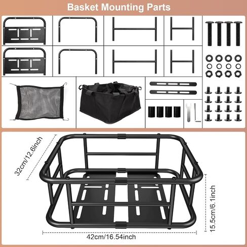 Bike Basket Rear, Bicycle Basket with Liner,Waterproof Cover,Cargo Net, Large Bike Back Baskets, Heavy Duty Rear Bicycle Baskets for Most Bikes and E-Bike in Kuwait