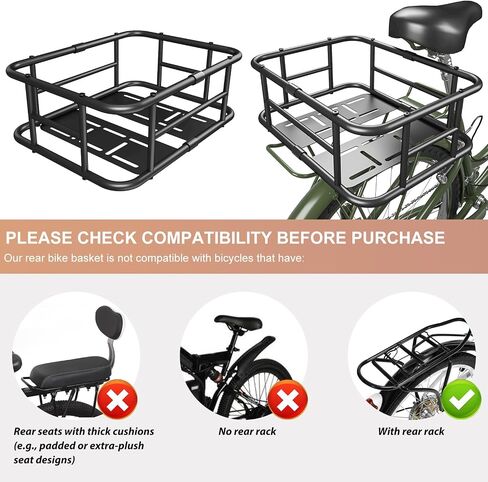 Bike Basket Rear, Bicycle Basket with Liner,Waterproof Cover,Cargo Net, Large Bike Back Baskets, Heavy Duty Rear Bicycle Baskets for Most Bikes and E-Bike in Kuwait