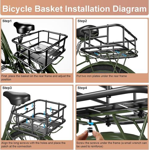 Bike Basket Rear, Bicycle Basket with Liner,Waterproof Cover,Cargo Net, Large Bike Back Baskets, Heavy Duty Rear Bicycle Baskets for Most Bikes and E-Bike in Kuwait