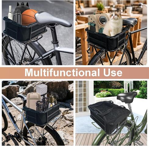 Bike Basket Rear, Bicycle Basket with Liner,Waterproof Cover,Cargo Net, Large Bike Back Baskets, Heavy Duty Rear Bicycle Baskets for Most Bikes and E-Bike in Kuwait