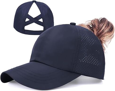 Women's Baseball Cap, Perforated Quick-Dry Hat with Criss-Cross Back Opening for Active Sports，Navy Blue in Kuwait