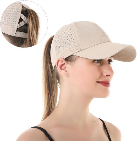 Women's Baseball Cap, Perforated Quick-Dry Hat with Criss-Cross Back Opening for Active Sports，Navy Blue in Kuwait