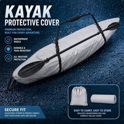 Kayak Cover of 600DWaterproof, Kayak Covers for Outdoor Storage Suitable for 9.3-10.5ft Length, Grey Kayaks Storage Bag for Kayak-Driver in Kuwait