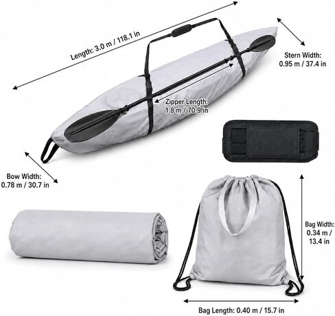 Kayak Cover of 600DWaterproof, Kayak Covers for Outdoor Storage Suitable for 9.3-10.5ft Length, Grey Kayaks Storage Bag for Kayak-Driver in Kuwait