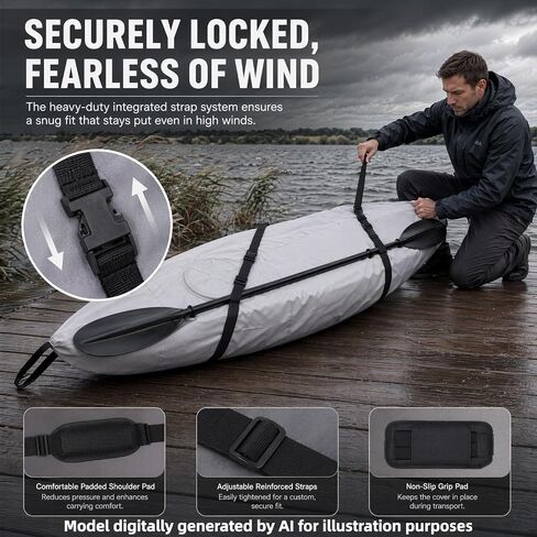 Kayak Cover of 600DWaterproof, Kayak Covers for Outdoor Storage Suitable for 9.3-10.5ft Length, Grey Kayaks Storage Bag for Kayak-Driver in Kuwait