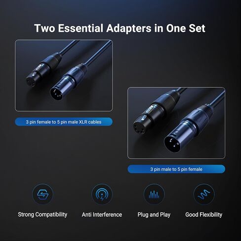 NEEWER XLR 3 Pin Male to XLR 5 Pin Female & 3Pin Female to 5Pin Male Audio Adapter Cables, 1 ft (30 cm), 2 Pack Converter Cords Set for Microphones DMX Stage Lights Mixers, MS028 in Kuwait