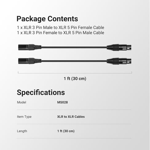 NEEWER XLR 3 Pin Male to XLR 5 Pin Female & 3Pin Female to 5Pin Male Audio Adapter Cables, 1 ft (30 cm), 2 Pack Converter Cords Set for Microphones DMX Stage Lights Mixers, MS028 in Kuwait