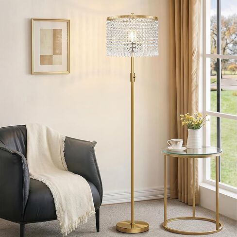 【Upgraded】 Floor Lamps for Living Room, 1000LM LED Bulb Included, Dimmable Standing Lamp with Crystal Lampshade, Tall Silver Pole Light for Bedroom Nursery Office Corner Reading in Kuwait