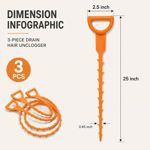مجموعة مزيل شعر الثعبان من 3 قطع، أداة تنظيف لتخفيف انسداد الصرف الصحي، عصا حوض شائكة مرنة، أدوات فك انسداد الدش للصرف الصحي والمطبخ والحمام والمرحاض، 25 بوصة in Kuwait