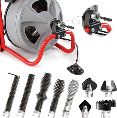 10-Piece Drain Cleaning Kit, Clog Removal Set with Heavy-Duty Plunger, Auger Snake, Wrench & Tools for 5/16-inch to 3/4-inch Drain Snake Cable – for Sink, Toilet, Shower & Drainpipes in Kuwait