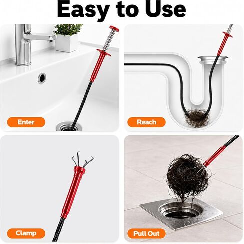 Drain Auger Cleaner Tool Set: 24 inches Clog Remover (1pcs) & 20 inches Drain Snake Hair Remover (5pcs) - Flexible for Toilet Sink Tub Sewer 6 Pack in Kuwait