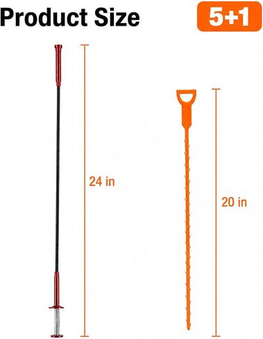 Drain Auger Cleaner Tool Set: 24 inches Clog Remover (1pcs) & 20 inches Drain Snake Hair Remover (5pcs) - Flexible for Toilet Sink Tub Sewer 6 Pack in Kuwait