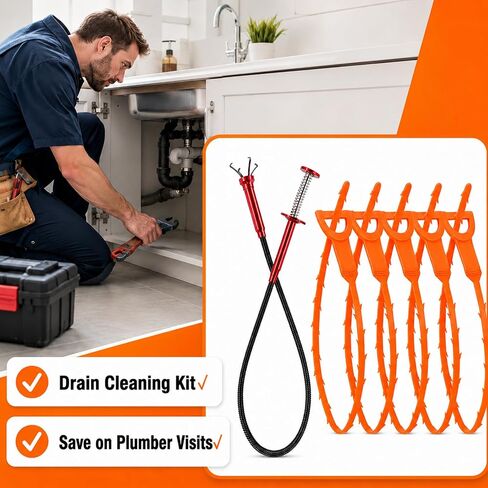 Drain Auger Cleaner Tool Set: 24 inches Clog Remover (1pcs) & 20 inches Drain Snake Hair Remover (5pcs) - Flexible for Toilet Sink Tub Sewer 6 Pack in Kuwait