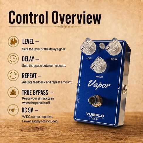 دواسة تأخير صوت تناظري من VAPOR للجيتار الكهربائي، دواسة تأثيرات صدى دافئة على شكل شريط مع مسار إشارة مباشر تناظري، تجاوز حقيقي in Kuwait