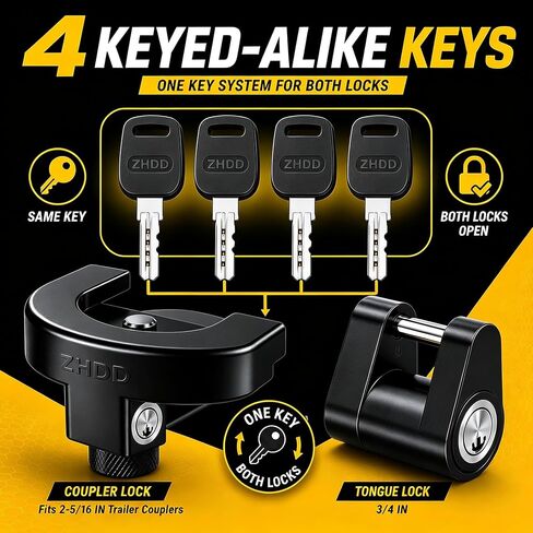 2 Inch Trailer Hitch Lock Kit,Heavy Duty Anti-Theft Trailer Tongue Reinforced Solid Steel Tow Coupler Locks Set for RV,Camper,Boat,Caravan in Kuwait