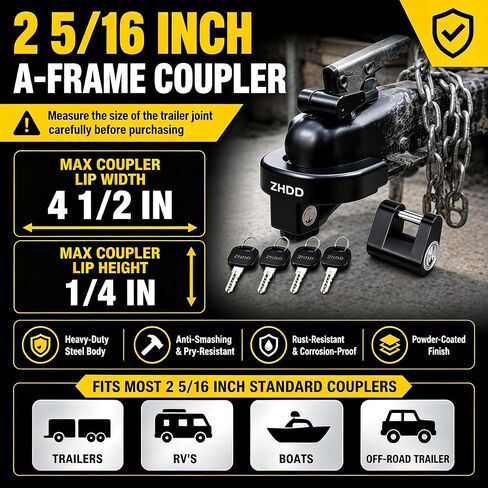 2 Inch Trailer Hitch Lock Kit,Heavy Duty Anti-Theft Trailer Tongue Reinforced Solid Steel Tow Coupler Locks Set for RV,Camper,Boat,Caravan in Kuwait