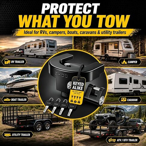 2 Inch Trailer Hitch Lock Kit,Heavy Duty Anti-Theft Trailer Tongue Reinforced Solid Steel Tow Coupler Locks Set for RV,Camper,Boat,Caravan in Kuwait