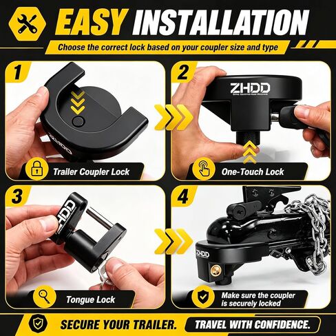 2 Inch Trailer Hitch Lock Kit,Heavy Duty Anti-Theft Trailer Tongue Reinforced Solid Steel Tow Coupler Locks Set for RV,Camper,Boat,Caravan in Kuwait