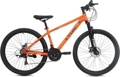 دراجة جبلية CYBIC مقاس 26 بوصة للبالغين من الرجال والنساء، إطار فولاذي صلب 21 سرعة MTB مع فرامل قرصية - مثالية للطرق والتنقل وركوب الطرق الوعرة باللون الأسود والأزرق والبرتقالي in Kuwait