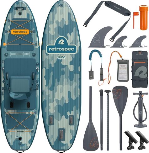 Retrospec June Inflatable Fishing Paddle Board 11’6" with Removable Seat – Puncture-Resistant Paddle Board for Fishing with Rod Holders, Non-Slip Deck Pad & Accessories in Saudi Arabia
