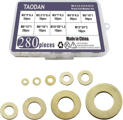 TAODAN 280 قطعة M2-M12 مجموعة غسالة مسطحة نحاسية لمعدات المكاتب/الصيانة الميكانيكية سفينة تجميع الأثاث السحابات in Kuwait