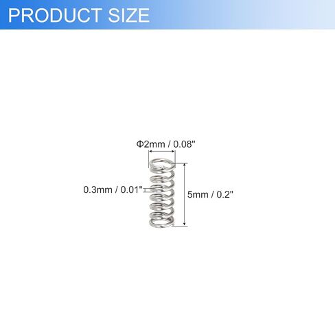 uxcell 5Pcs Compression Springs, 0.3mm Wire Diameter x 2mm OD x 5mm Length 304 Stainless Steel Extension Spring Ballpoint Pen Pressure Springs for Shop Home Repairs, Silver in Kuwait