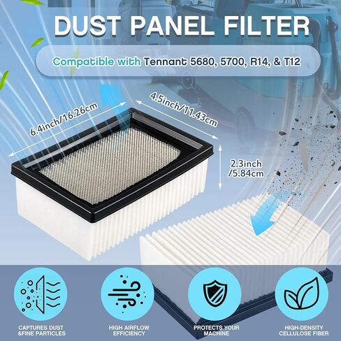 Lewtemi 2 Pack Fiber Cellulose Dust Panel Filter Compatible with Tennant 5680 5700 T12 T7 R14 Industrial Floor Scrubber Replacement Filter Replaces 370113 1037821, 6.3 x 5.2 x 2.3" in Kuwait