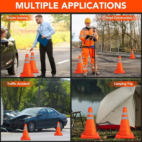 [5 Pack]18 Inch Collapsible Traffic Safety Cones with Storage Bag- Parking Cones with Reflective Collars for Road Safety, Orange Safety Cones for Parking lot, Driveway, Driving Training in Kuwait