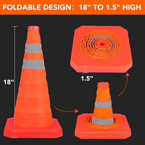 [5 Pack]18 Inch Collapsible Traffic Safety Cones with Storage Bag- Parking Cones with Reflective Collars for Road Safety, Orange Safety Cones for Parking lot, Driveway, Driving Training in Kuwait