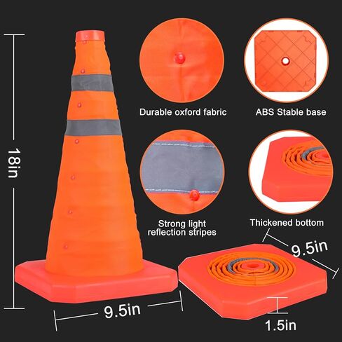 [5 Pack]18 Inch Collapsible Traffic Safety Cones with Storage Bag- Parking Cones with Reflective Collars for Road Safety, Orange Safety Cones for Parking lot, Driveway, Driving Training in Kuwait