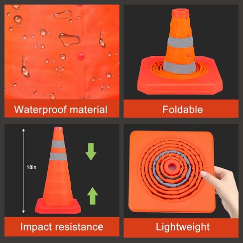 [5 Pack]18 Inch Collapsible Traffic Safety Cones with Storage Bag- Parking Cones with Reflective Collars for Road Safety, Orange Safety Cones for Parking lot, Driveway, Driving Training in Kuwait