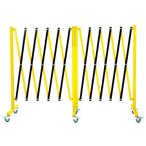 20FT Industrial Expandable Metal Barricade, Yellow and Black, Durable Steel Safety Barricade with Casters, Flexible Mobile Barrier Gate, Adjustable Traffic Fence in Kuwait