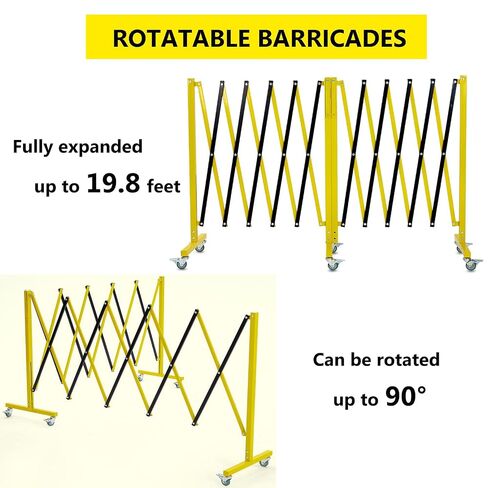 20FT Industrial Expandable Metal Barricade, Yellow and Black, Durable Steel Safety Barricade with Casters, Flexible Mobile Barrier Gate, Adjustable Traffic Fence in Kuwait