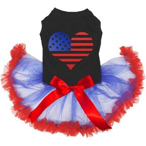 Petitebella USA Flag Heart Puppy Dog Dress (White/Sequins Lace, Medium) in Kuwait