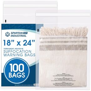 Spartan Industrial - 18" X 24" (100 Count) Self Seal Clear Poly Bags with Suffocation Warning for Packaging, T Shirts - Permanent Adhesive in Kuwait