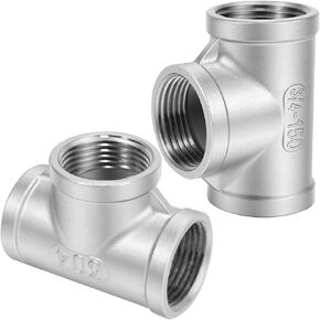 2 Pack 3/4 Inch NPT Female T-Shaped Pipe Fitting, Stainless Steel 304, 3-Way Cast Tee Connector in Kuwait