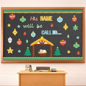 TICIAGA Christmas Jesus Christian Bulletin Board - 81Pcs Christmas Nativity His Name Will Be Called Religious Cutout Trim Border for Xmas Holiday Church Sunday School Classroom Chalkboard Wall Decor in Kuwait
