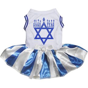 Petitebella Rhinestones Candles Hexagram Puppy Dog Dress (White/Stripes, XX-Large) in Kuwait