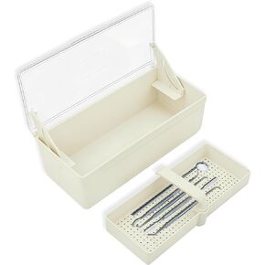 10.4" Professional Dental Instrument Disinfection Soaking Tray with Drain Basket & Viewing Window, Plastic Sterilizing Storage Box for Dentistry, Tattoo, and Nail Care Tools (White) in Saudi Arabia