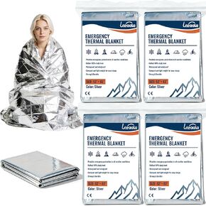 Emergency Thermal Blankets 4 Pack 82" 52", Silver, Mylar Space Blanket, Waterproof, Perfect for Camping, Hiking, Marathon, Running, Wilderness Rescue, First Aid or Bug Out Bag in Saudi Arabia