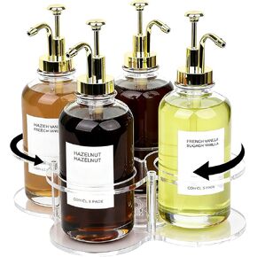 Acrylic Syrup Dispenser Organizer, 360°Rotating Storage Rack for 4 Bottles,Clear Coffee Syrup Bottle Holder for Coffee Station Accessories,Home Bar,Kitchen-Fits 16.9 oz Bottles(Syrup Rack Only) in Saudi Arabia
