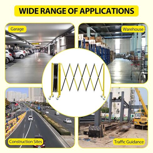 20FT Industrial Expandable Metal Barricade, Yellow and Black, Durable Steel Safety Barricade with Casters, Flexible Mobile Barrier Gate, Adjustable Traffic Fence in Kuwait