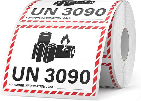 600 قطعة UN3090 ملصقات شحن بطارية ليثيوم 4.25 × 3.25 بوصة ملصقات أمان تحذيرية لبطارية الليثيوم للشحن in Kuwait