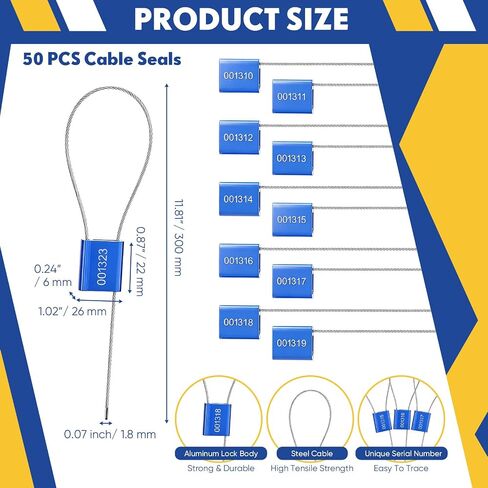 50 Pack Numbered Security Cable Seals Lock Steel Tight Seal Tamper Seal Metal Cable Seals with Aluminum Body ISO 17712 Certified for Shipping Container Trailer Truck Cargo in Kuwait